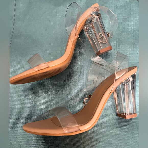 ZriEy Women's Clear Heels Chunky Block Mid High Heeled Sandals size 7. - Picture 7 of 7